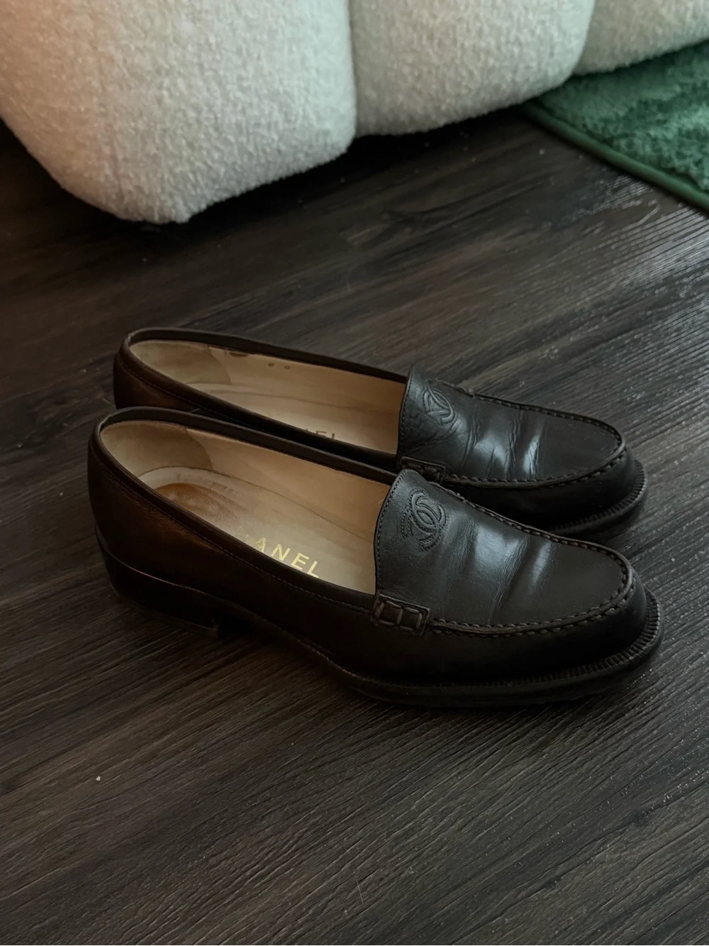 CHANEL Dark Brown Leather Penny Loafers